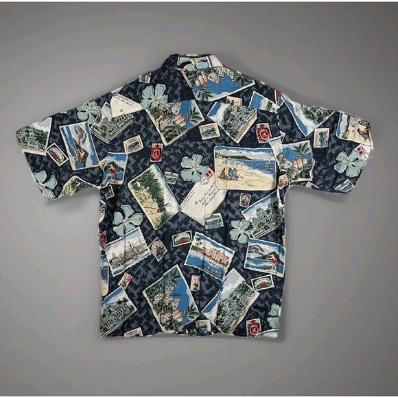 Reyn Spooner Postcard Aloha Shirt Men XL Vintage Travel Ephemera Print - Picture 3 of 8